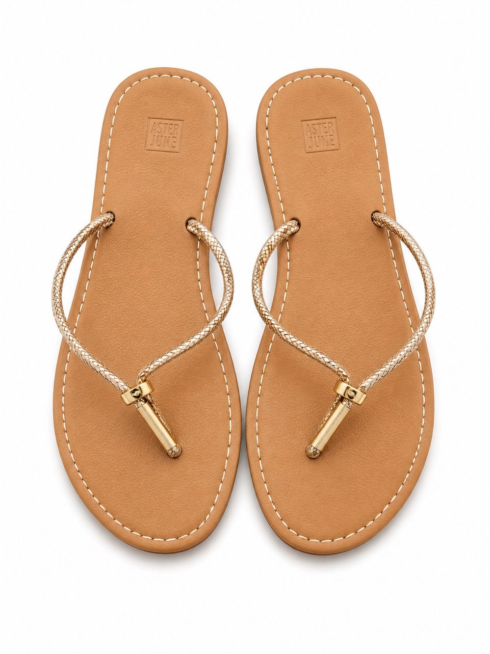 Women’s Tan Slide Sandals with Metallic Silver Straps